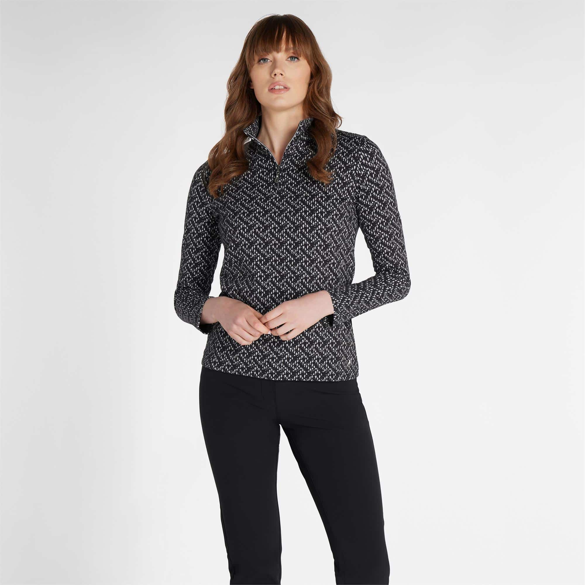 Green Lamb Kenza Jaquard Zip Neck Ladies Golf Top Black